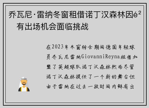 乔瓦尼·雷纳冬窗租借诺丁汉森林因鲜有出场机会面临挑战